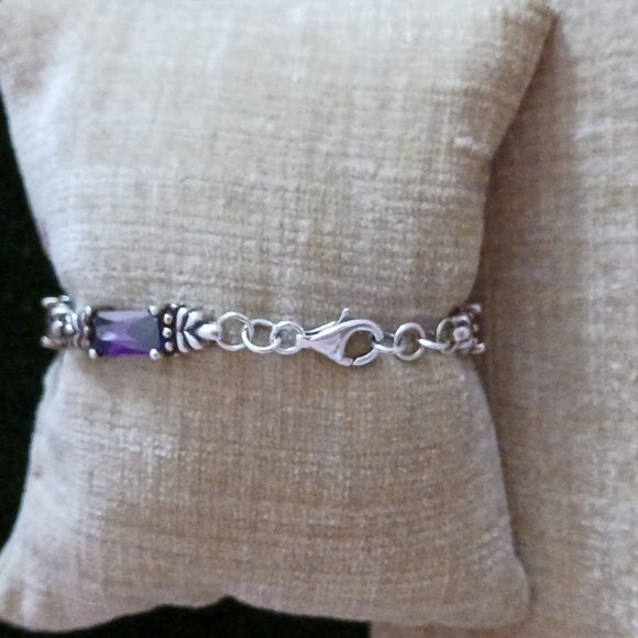 Silver Tone Glass Amethyst Bracelet - Picture 3 of 8